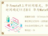 华为mate9上市时间曝光，华为Mate9上市时间确定11月8日 华为Mate9价格超苹果7或售7...